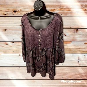 causal purple plaid lace, 3/4 sleeve